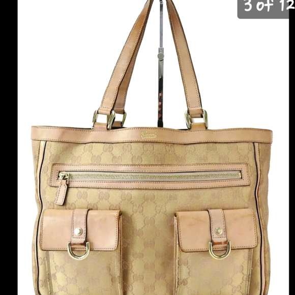 Sale today Authentic Gucci beige / tan tote bag $1100 serial number vintage Used - Picture 4 of 12